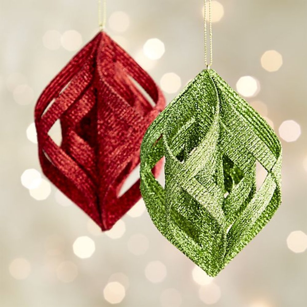 ISO crate & barrel gitter ribbon ornaments